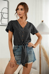 Authentic Me V Neck Tie Front Blouse - MXSTUDIO.COM