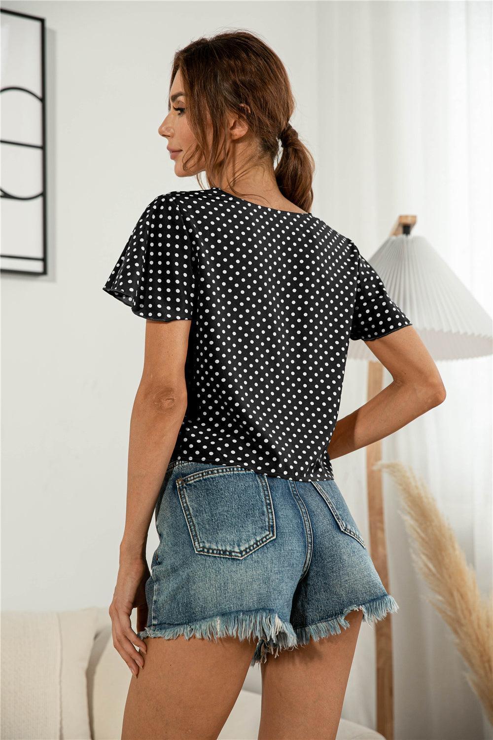 Authentic Me V Neck Tie Front Blouse - MXSTUDIO.COM