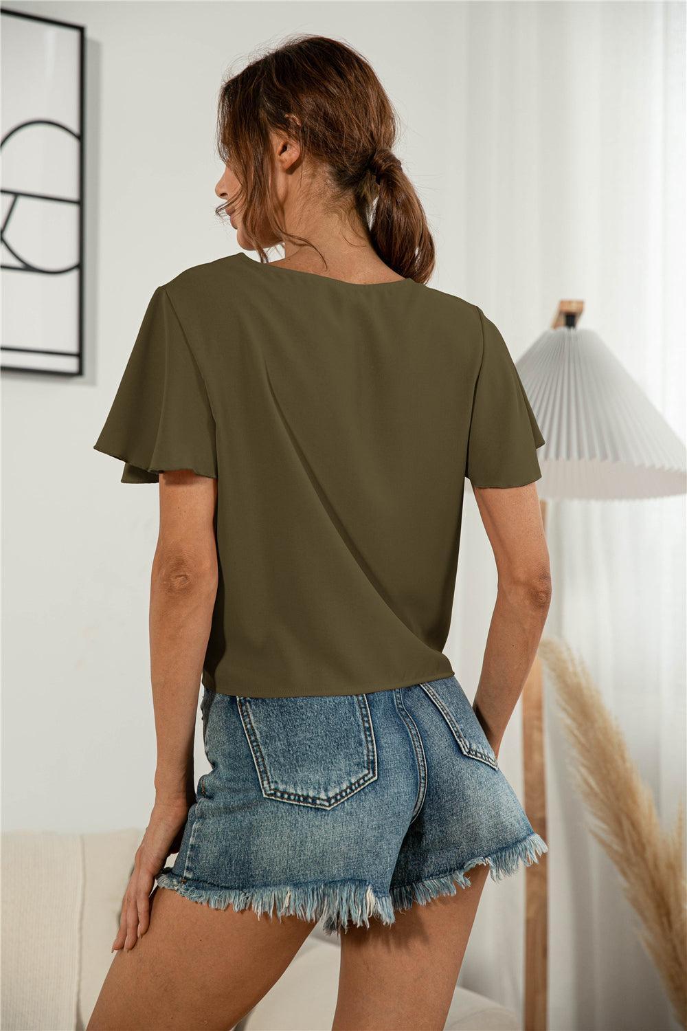 Authentic Me V Neck Tie Front Blouse - MXSTUDIO.COM