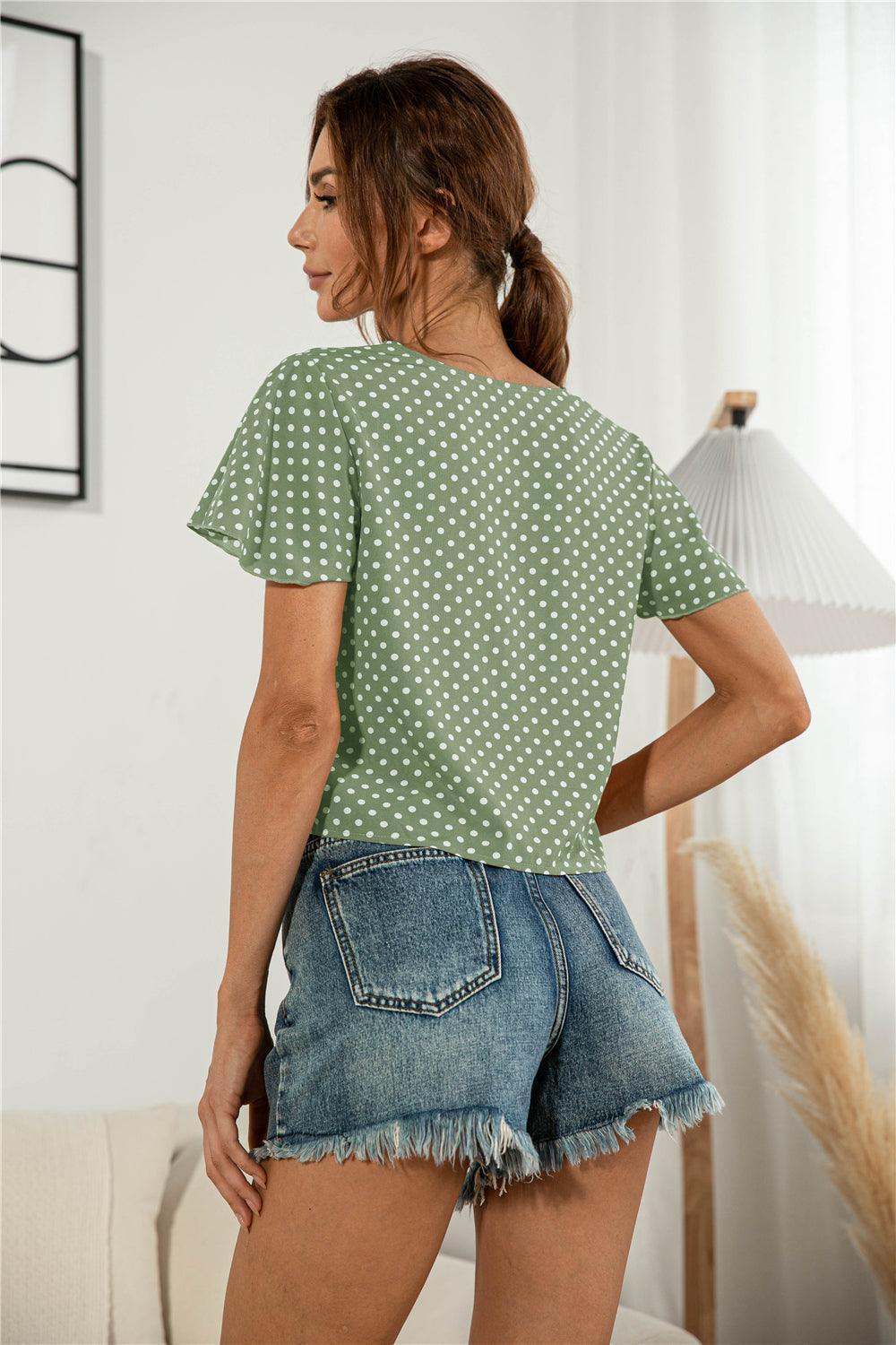 Authentic Me V Neck Tie Front Blouse - MXSTUDIO.COM