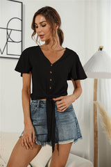 Authentic Me V Neck Tie Front Blouse - MXSTUDIO.COM