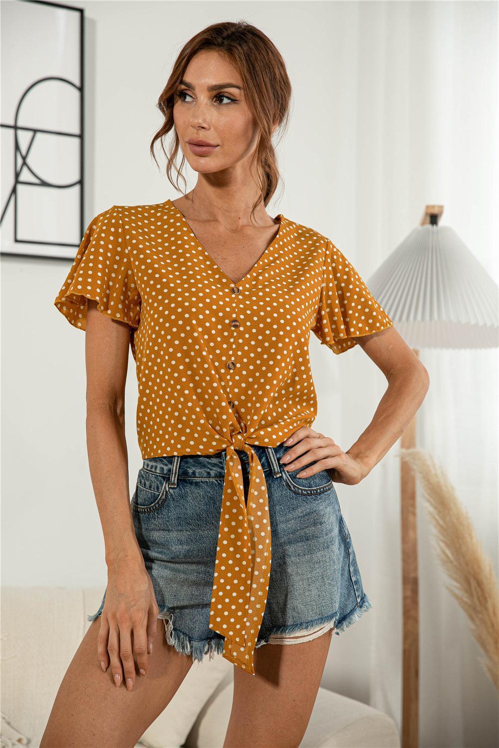 Authentic Me V Neck Tie Front Blouse - MXSTUDIO.COM