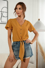 Authentic Me V Neck Tie Front Blouse - MXSTUDIO.COM