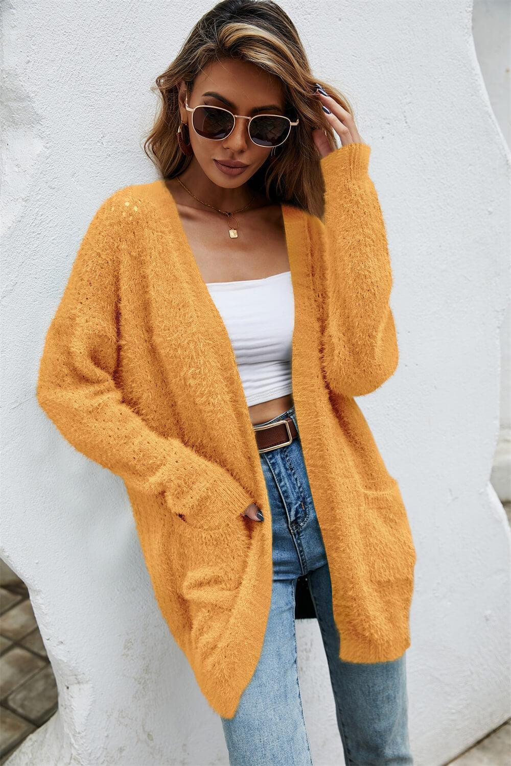 Authentic Open Front Openwork Fuzzy Cardigan - MXSTUDIO.COM