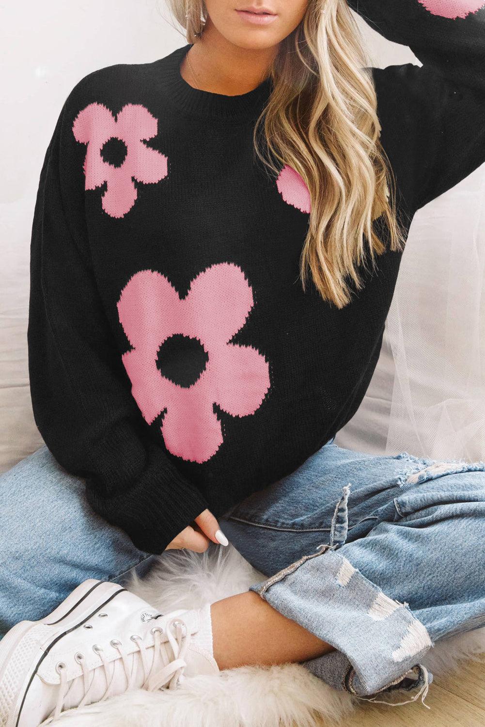 Autumn Aesthetic Crew Neck Floral Knit Sweater - MXSTUDIO.COM