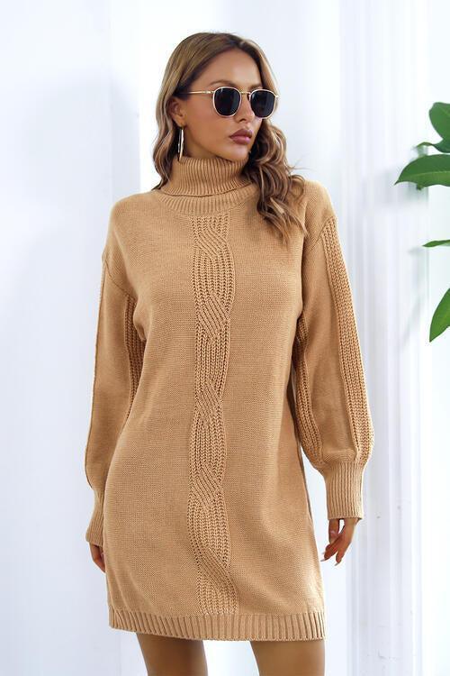 Autumn Beauty Turtleneck Sweater Dress-MXSTUDIO.COM