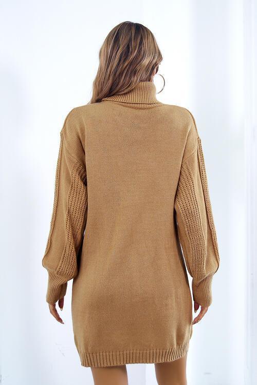 Autumn Beauty Turtleneck Sweater Dress-MXSTUDIO.COM