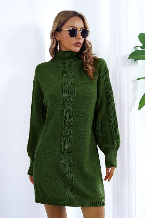 Autumn Beauty Turtleneck Sweater Dress-MXSTUDIO.COM