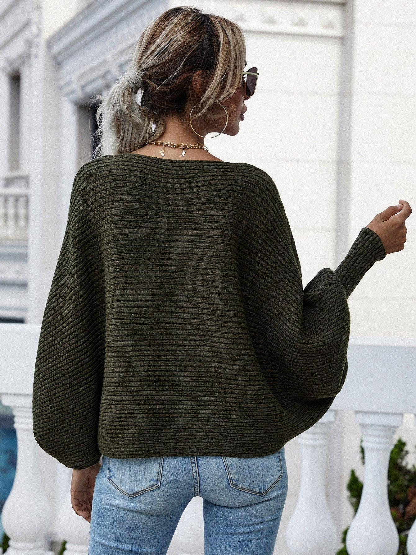 Autumn Chic Boat Neck Dolman Sleeve Sweater - MXSTUDIO.COM