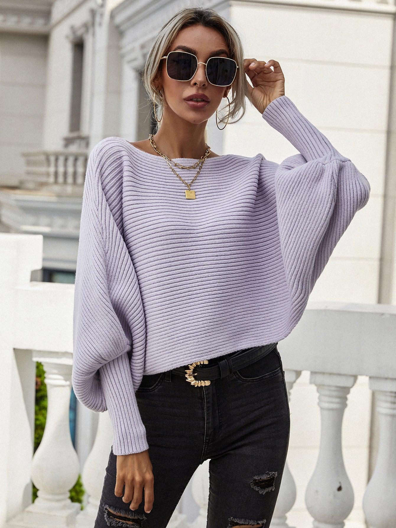 Autumn Chic Boat Neck Dolman Sleeve Sweater - MXSTUDIO.COM