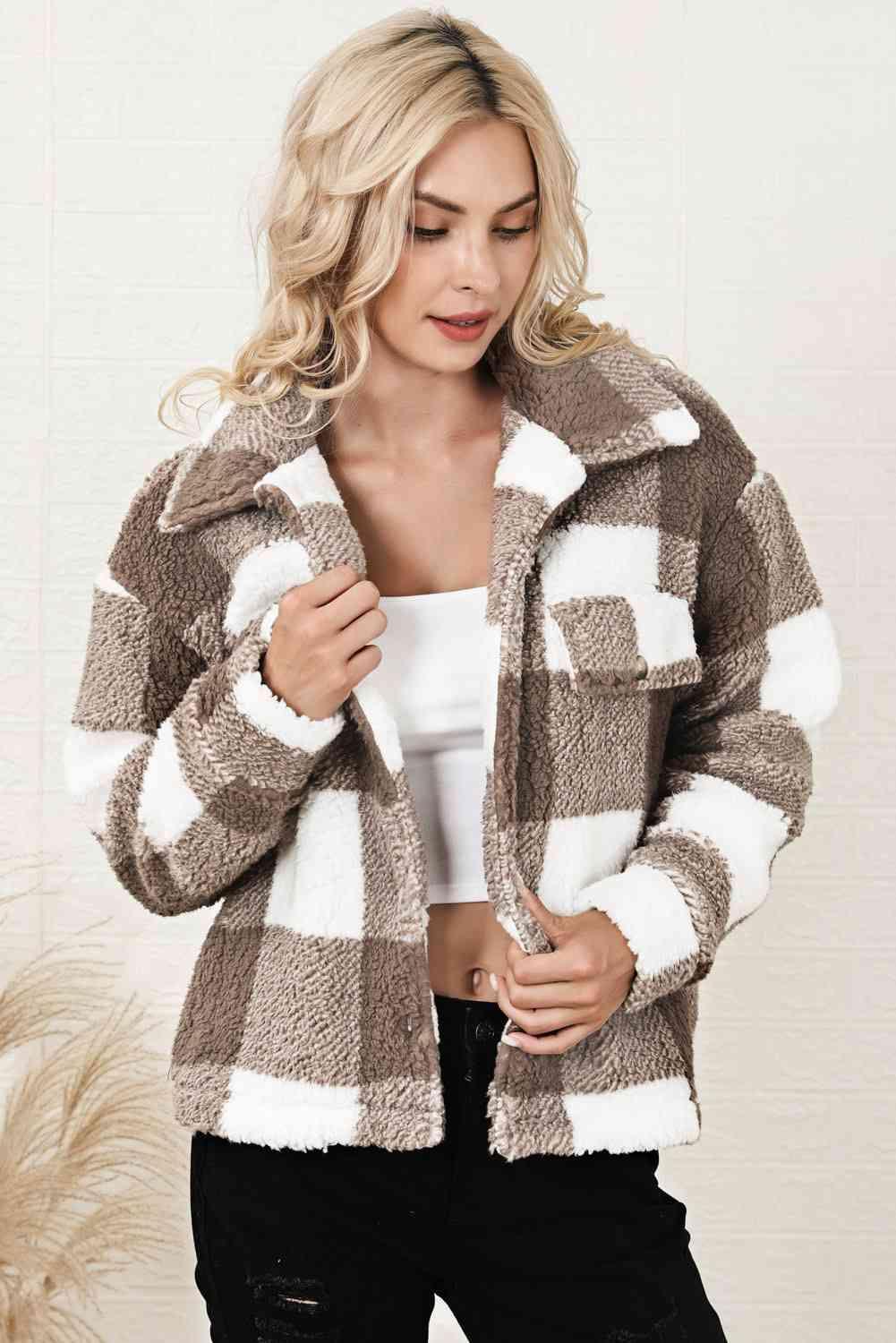 Autumn Chic Plaid Shirt Jacket With Pockets - MXSTUDIO.COM