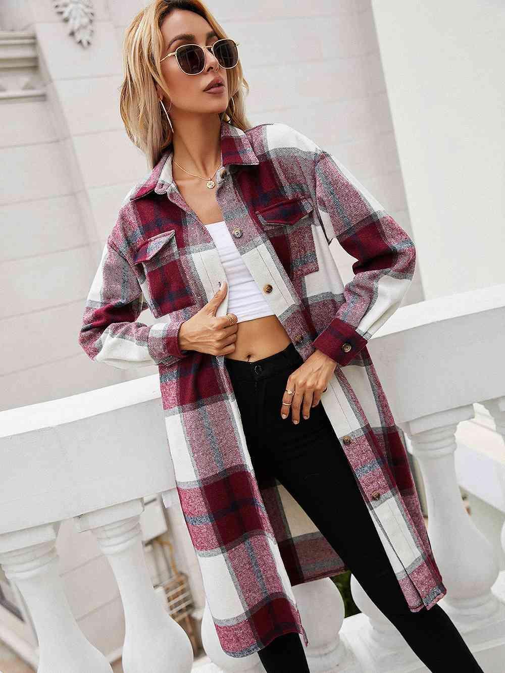 Autumn Confidence Long Plaid Shirt Jacket - MXSTUDIO.COM