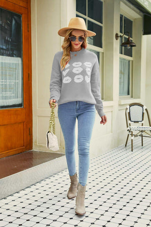 Autumn Darling Ribbed Knit Graphic Lips Sweater - MXSTUDIO.COM