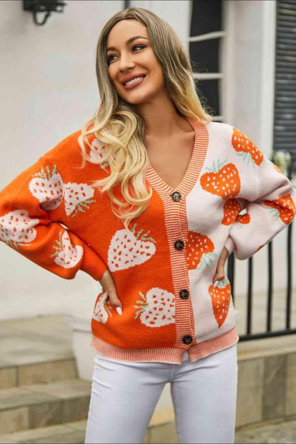 Autumn Delight Printed V Neck Button Cardigan - MXSTUDIO.COM