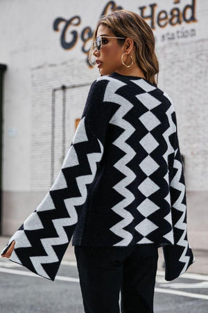 Autumn Deluxe Flare Sleeve Geometric Sweater - MXSTUDIO.COM