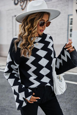 Autumn Deluxe Flare Sleeve Geometric Sweater - MXSTUDIO.COM