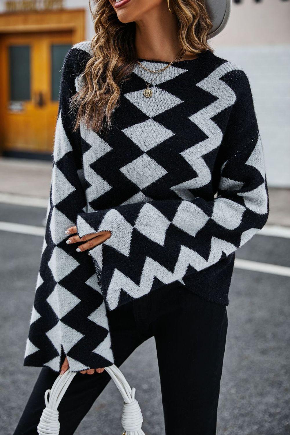 Autumn Deluxe Flare Sleeve Geometric Sweater - MXSTUDIO.COM