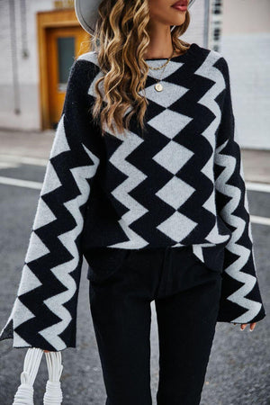 Autumn Deluxe Flare Sleeve Geometric Sweater - MXSTUDIO.COM