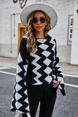 Autumn Deluxe Flare Sleeve Geometric Sweater - MXSTUDIO.COM