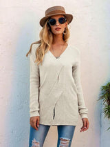 Autumn Diva Crisscross Detail V Neck Sweater - MXSTUDIO.COM