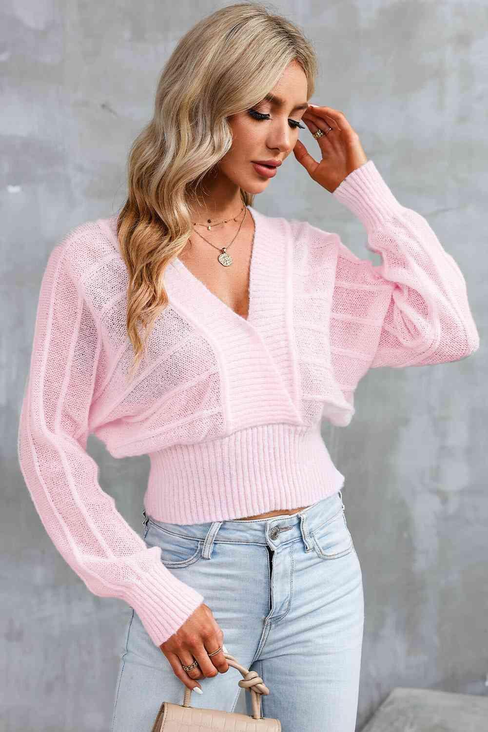 Autumn Drama Lace Up Deep V Neck Sweater - MXSTUDIO.COM