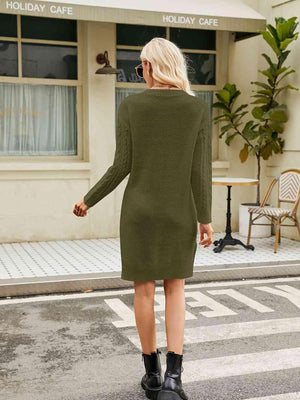 Autumn Drama Long Sleeve Cable Knit Sweater Dress - MXSTUDIO.COM