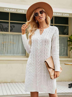 Autumn Drama Long Sleeve Cable Knit Sweater Dress - MXSTUDIO.COM