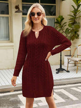 Autumn Drama Long Sleeve Cable Knit Sweater Dress - MXSTUDIO.COM