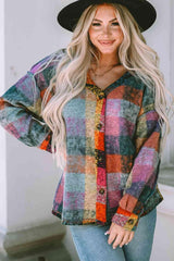 Autumn Excitement V Neck Plaid Button Down Jacket - MXSTUDIO.COM