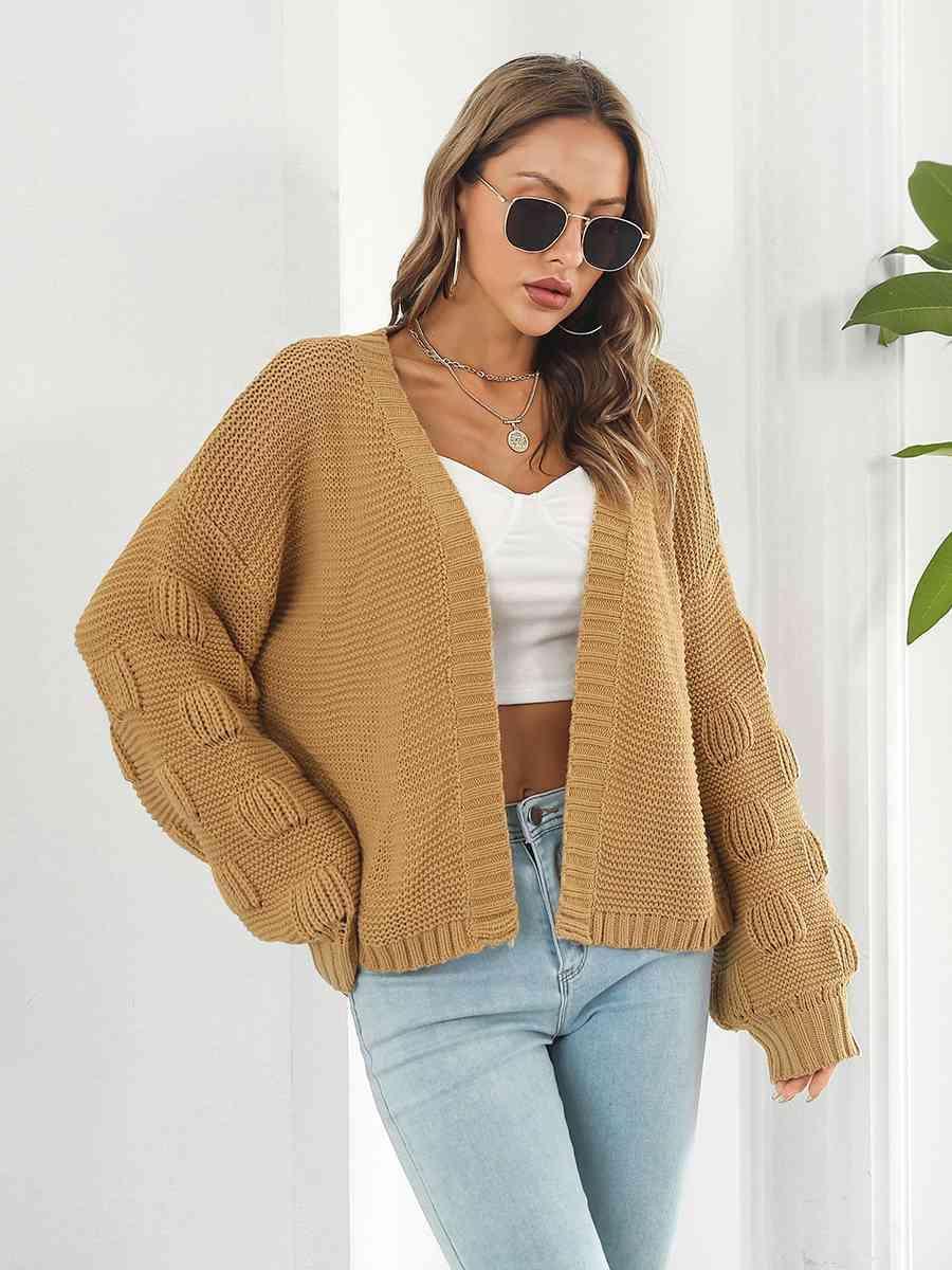 Autumn Fascination Open Front Balloon Sleeve Cardigan - MXSTUDIO.COM