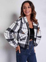 Autumn Fashionista Plaid Cropped Shirt Jacket - MXSTUDIO.COM