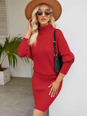 Autumn Flair Turtleneck Sweater Dress - MXSTUDIO.COM