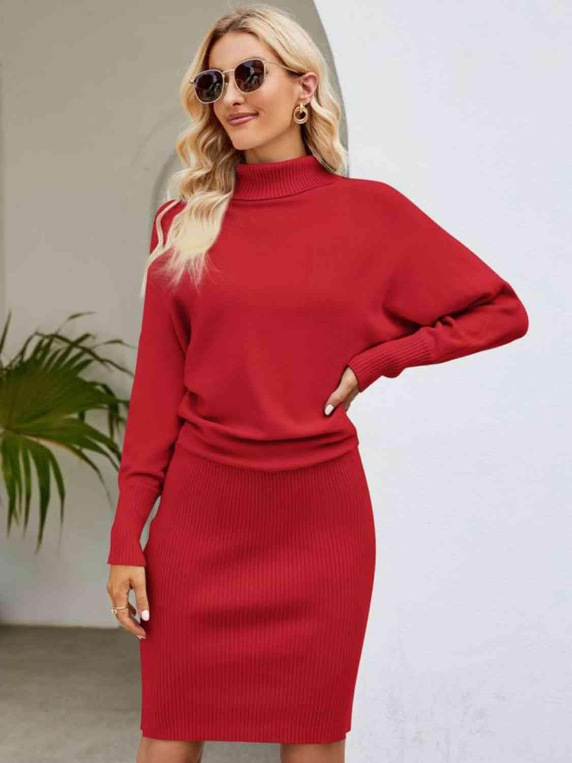 Autumn Flair Turtleneck Sweater Dress - MXSTUDIO.COM