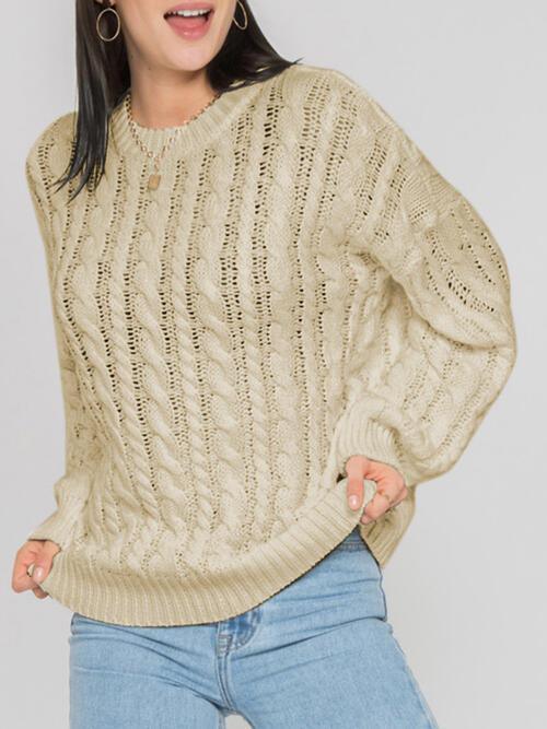 Autumn Fun Cable Knit Crew Neck Sweater-MXSTUDIO.COM