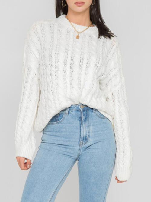 Autumn Fun Cable Knit Crew Neck Sweater-MXSTUDIO.COM