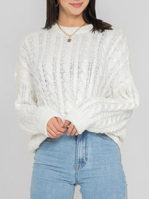 Autumn Fun Cable Knit Crew Neck Sweater-MXSTUDIO.COM