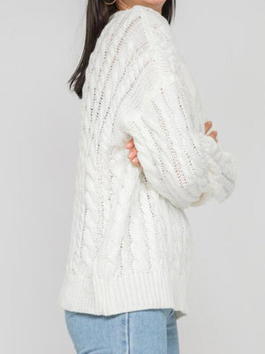 Autumn Fun Cable Knit Crew Neck Sweater-MXSTUDIO.COM