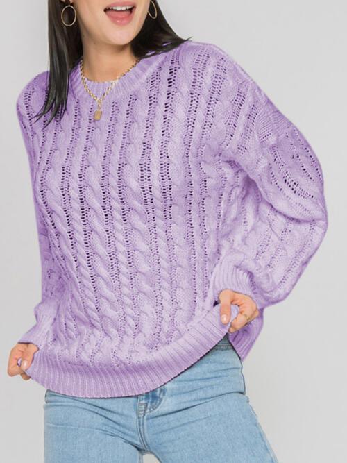 Autumn Fun Cable Knit Crew Neck Sweater-MXSTUDIO.COM