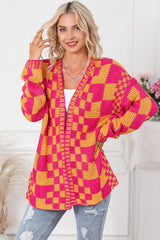 Autumn Fun Open Front Checkered Cardigan-MXSTUDIO.COM