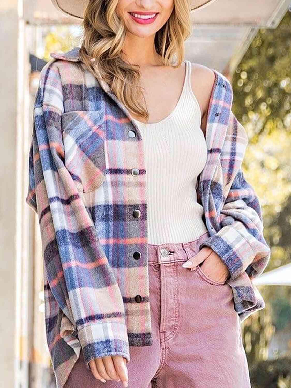 Autumn Fun Snap Button Plaid Jacket-MXSTUDIO.COM