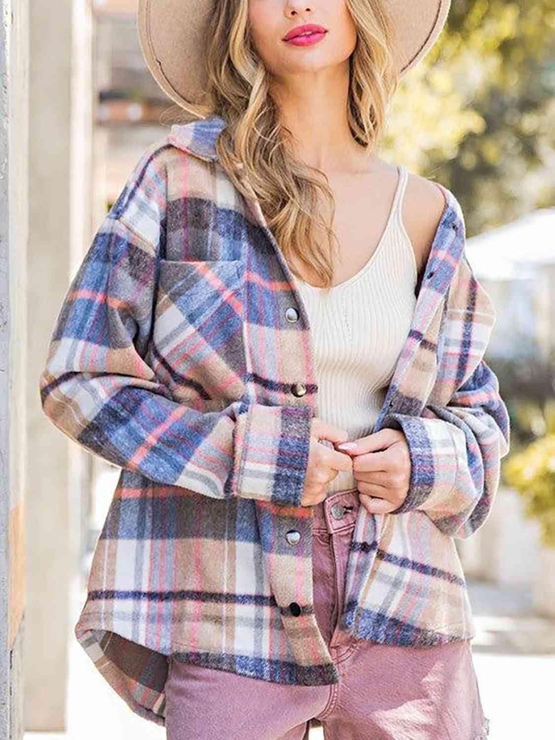 Autumn Fun Snap Button Plaid Jacket-MXSTUDIO.COM