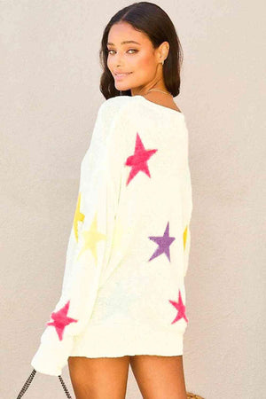 Autumn Glow Crew Neck Knit Star Sweater-MXSTUDIO.COM