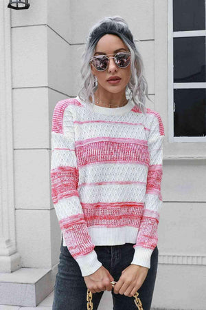 Autumn Look Crew Neck Striped Sweater - MXSTUDIO.COM