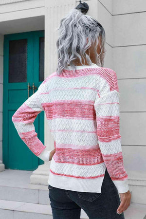 Autumn Look Crew Neck Striped Sweater - MXSTUDIO.COM