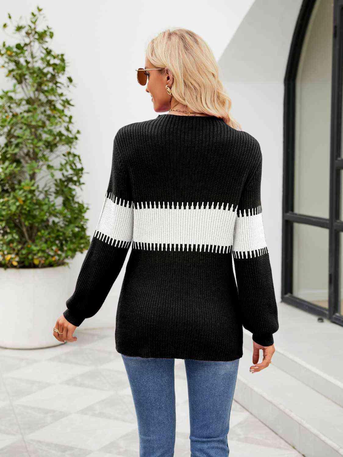 Autumn Mode Long Sleeve Color Block Sweater - MXSTUDIO.COM