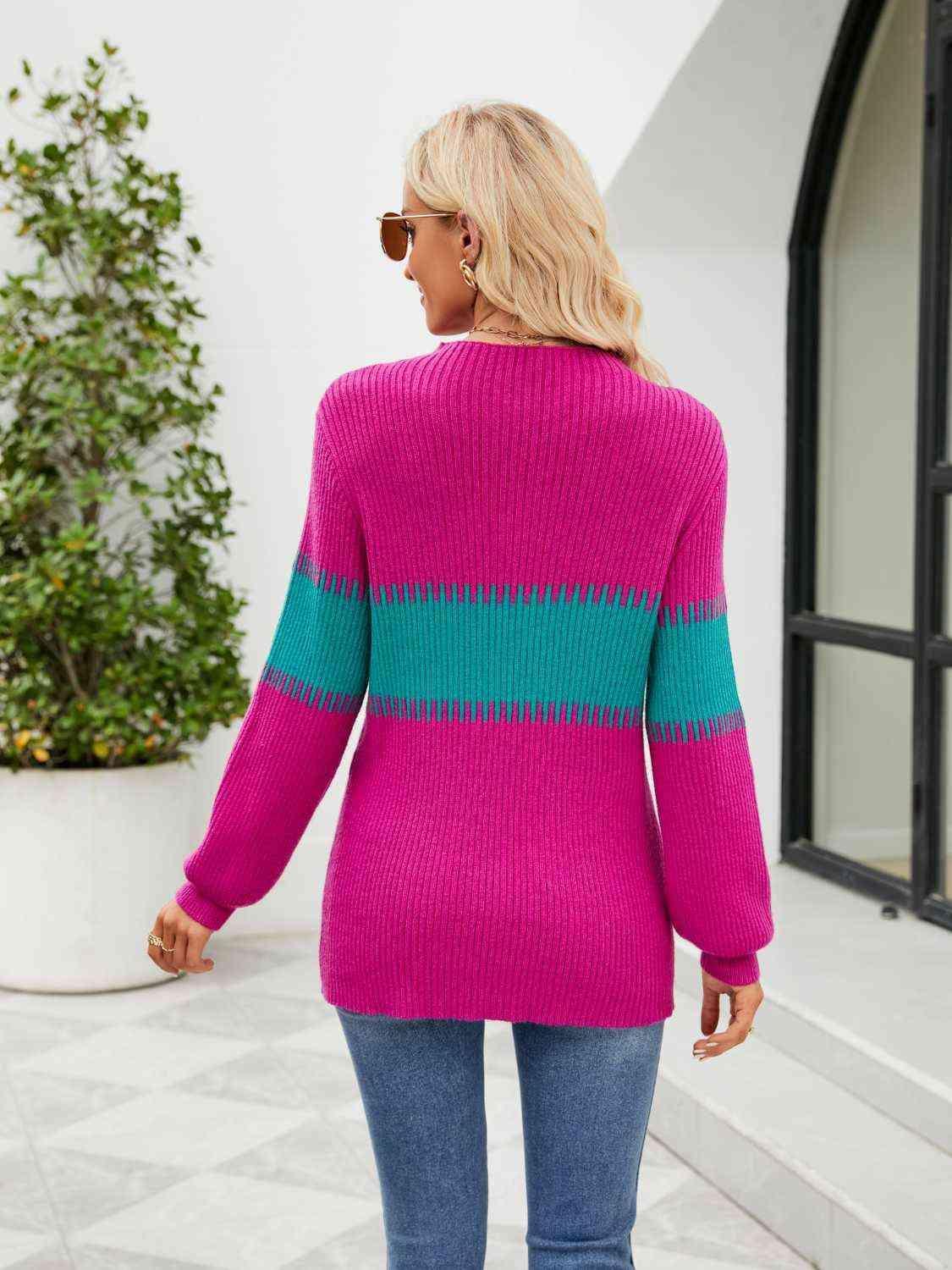 Autumn Mode Long Sleeve Color Block Sweater - MXSTUDIO.COM