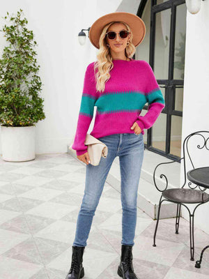 Autumn Mode Long Sleeve Color Block Sweater - MXSTUDIO.COM