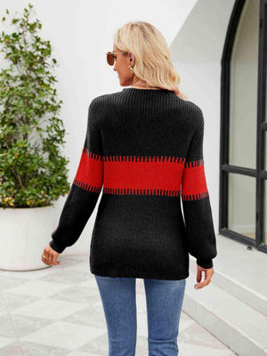 Autumn Mode Long Sleeve Color Block Sweater - MXSTUDIO.COM