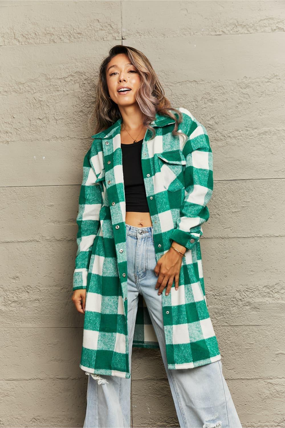 Autumn Ready Plaid Collared Longline Shacket - MXSTUDIO.COM