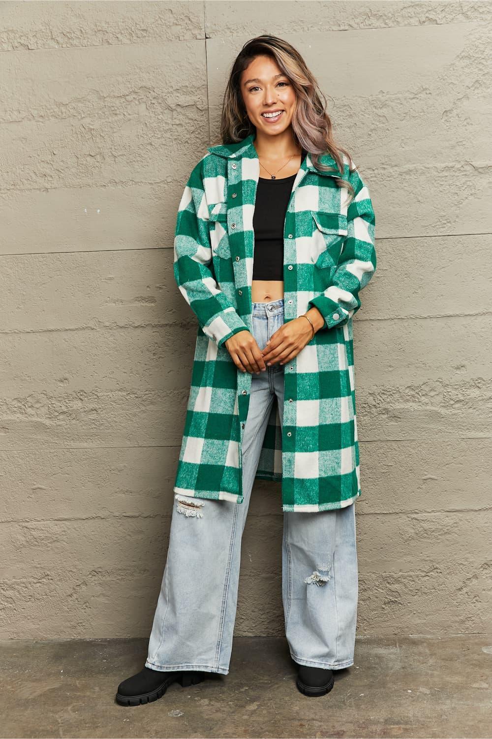 Autumn Ready Plaid Collared Longline Shacket - MXSTUDIO.COM